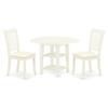 Atlin Designs 3-Piece Dining Set, Rubber Wood and Linen, White Finish, Includes Round Drop Leaf Table with Shelves and 2 Cushion Seat Chairs, Compact Design for Kitchen or Small Dining Room Use view 1
