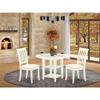 Atlin Designs 3-Piece Dining Set, Rubber Wood and Linen, White Finish, Includes Round Drop Leaf Table with Shelves and 2 Cushion Seat Chairs, Compact Design for Kitchen or Small Dining Room Use view 2