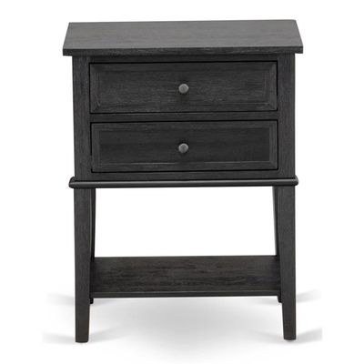 Atlin Designs Wood Nightstand with 2 Drawers, Wire Brushed Black Finish, 16" W x 22" D x 28" H, Asian Wood Construction, Mid Century Modern Style Bedside Table for Bedroom or Living Room