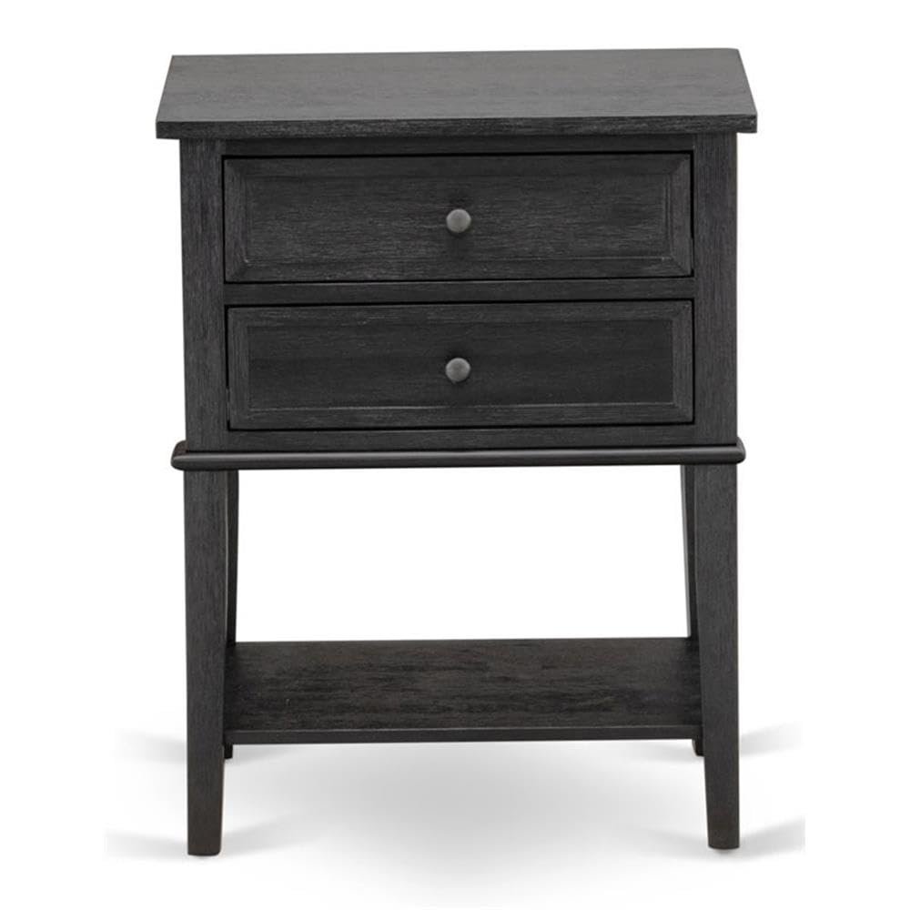 Atlin Designs Wood Nightstand with 2 Drawers, Wire Brushed Black Finish, 16" W x 22" D x 28" H, Asian Wood Construction, Mid Century Modern Style Bedside Table for Bedroom or Living Room