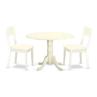 Atlin Designs 3-Piece Dining Set with Leather Seat in Linen White