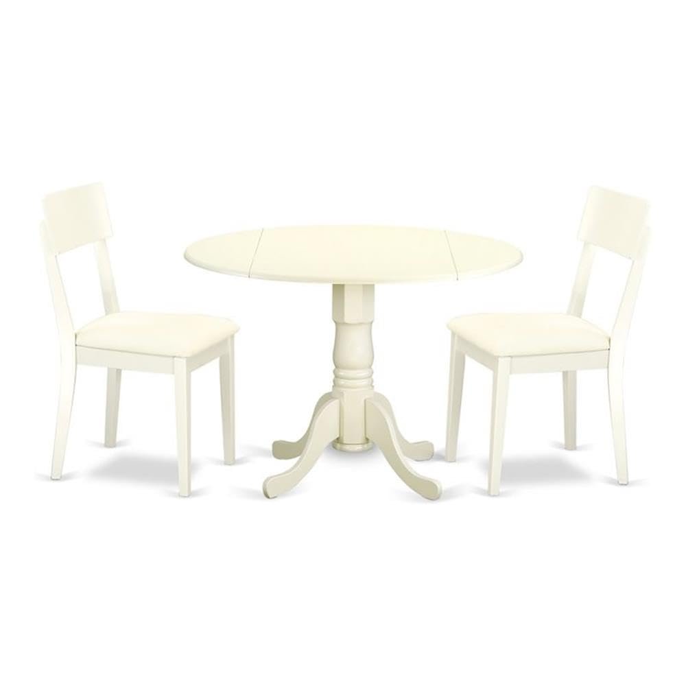 Atlin Designs 3-Piece Dining Set with Leather Seat in Linen White