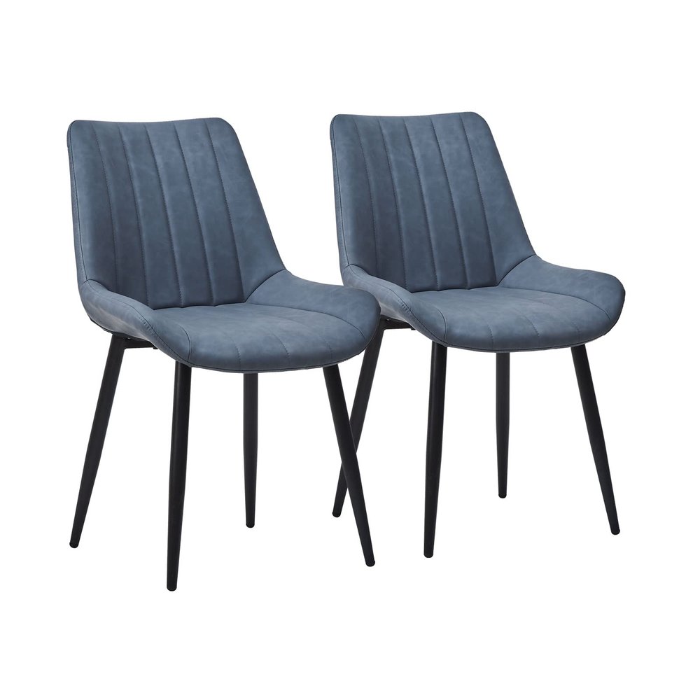 CLIPOP Dining Chairs Set of 2, Faux Leather Dining Room Chair with Upholstered Seat, High Back Comfy Cushion, Metal Leg, Accent Kitchen Side Chair for Living, Restaurant & Meeting Room, Blue