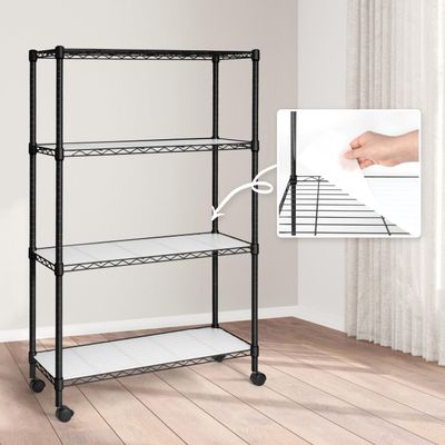 CAPHAUS NSF Adjustable Shelves Metal Wire Shelving Unit w/Liners, Kitchen Storage Shelving, Metal Steel Storage Shelving, Garage Shelving Storage Organizer, Utility Shelf, 4-Tier W/Wheels, Black