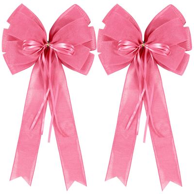 2 Pcs Large Pink Easter Wreath Bows Decor,Spring Tree Topper Bow Decorations with Pink Burlap and Glitter String for Chridtmas Tree Holiday Home Front Door Outdoor