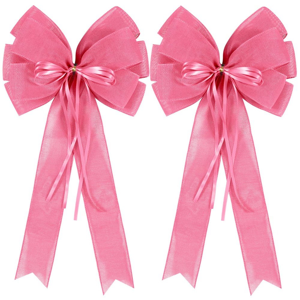 2 Pcs Large Pink Easter Wreath Bows Decor,Spring Tree Topper Bow Decorations with Pink Burlap and Glitter String for Chridtmas Tree Holiday Home Front Door Outdoor