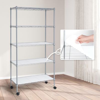 CAPHAUS NSF Adjustable Shelves Metal Wire Shelving Unit w/Liners, Kitchen Storage Shelving, Metal Steel Storage Shelving, Garage Shelving Storage Organizer, Utility Shelf, 5-Tier W/Wheels, Silver