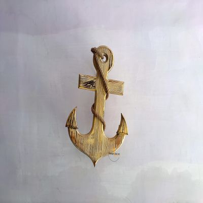 DnU Avenue Nautical Wooden Blue Anchor with Rope, Wall Hanging Decor, Vintage Home Decoration Ideas, Beach themed decor, Tropical Coastal Decor Items. (Medium 18", Beige)