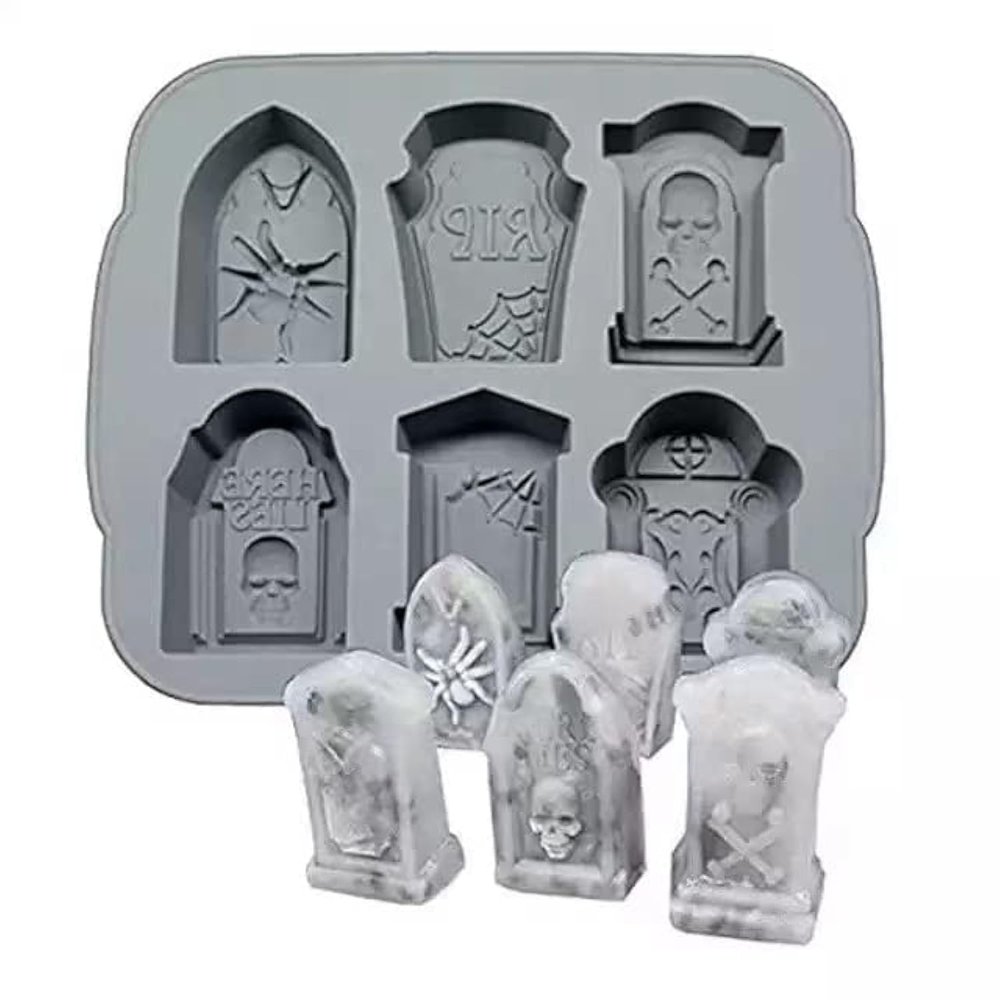 Wet.co 6-Grid Tombstone Halloween Soap Chocolate Dessert Plastic Ice Making Mold. Grey