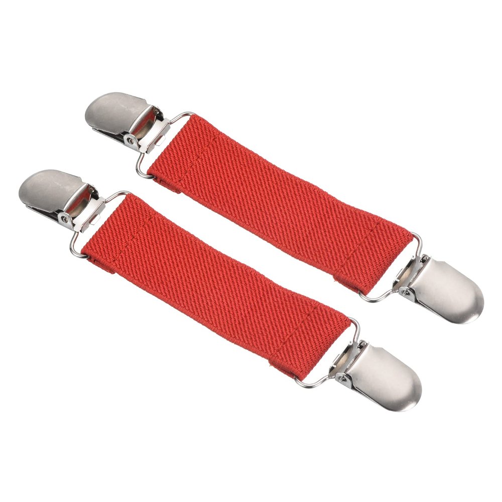 PATIKIL Hat Clip for Travel, 2Pcs Elastic Webbing Strap Hanging Buckle Glove Mitten Clips with Double Side Metal Clip for Keys Bed Sheet Sleeves Shawl, Red