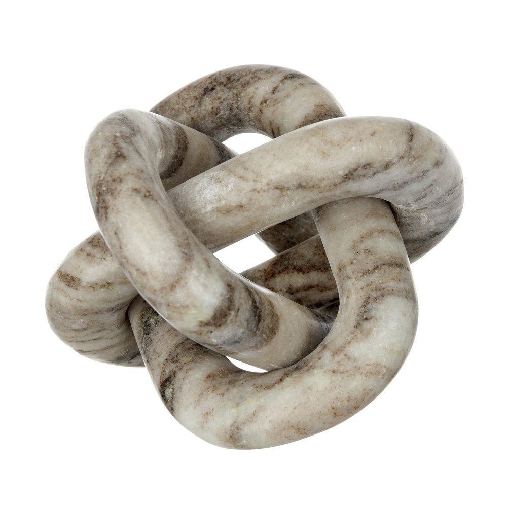 A&B Home Decorative Marble Chain Link - 3 Chain Knot Tabletop Home Decor, Bedroom Living Room Entryway Coffee Table Accent Piece, Cream, 6" x 6" x 6"