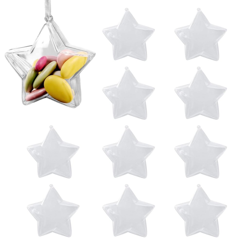 Cyrank Cute Baby Shower Favors, 10Pcs Star Shape Fillable Candy Chocolate Bottles Box for Baby Shower Clear Plastic Ornaments Balls Bottle