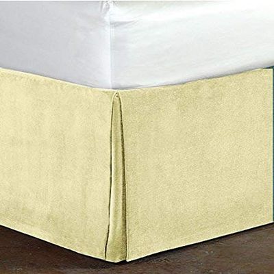 Crown Bedding Wrap Around Bed Skirt Ivory Color Valvet Bed Skirt 12 inch Drop Length Bed Skirt Dust Ruffle with Split Corners Twin. (39 x 75)