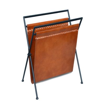 VISHWA CUERO ART folding leather magazine rack brown leather magazine and paper holder news paper holder with metal rack
