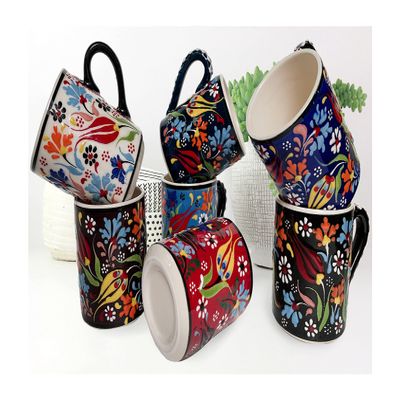 11oz Floral Coffee Mug, Ceramic Colorful Oriental Tea 330ml Mug, Handmade Mug with Handle Pottery Cups, Lead-Free, Decorative Gift for Wife