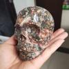 HXSCOO 1PC 500-600G Natural Flower Leopard Print Quartz Crystal Hand Carved Skull Carving Reiki Healing Skulls for Decorate view 2