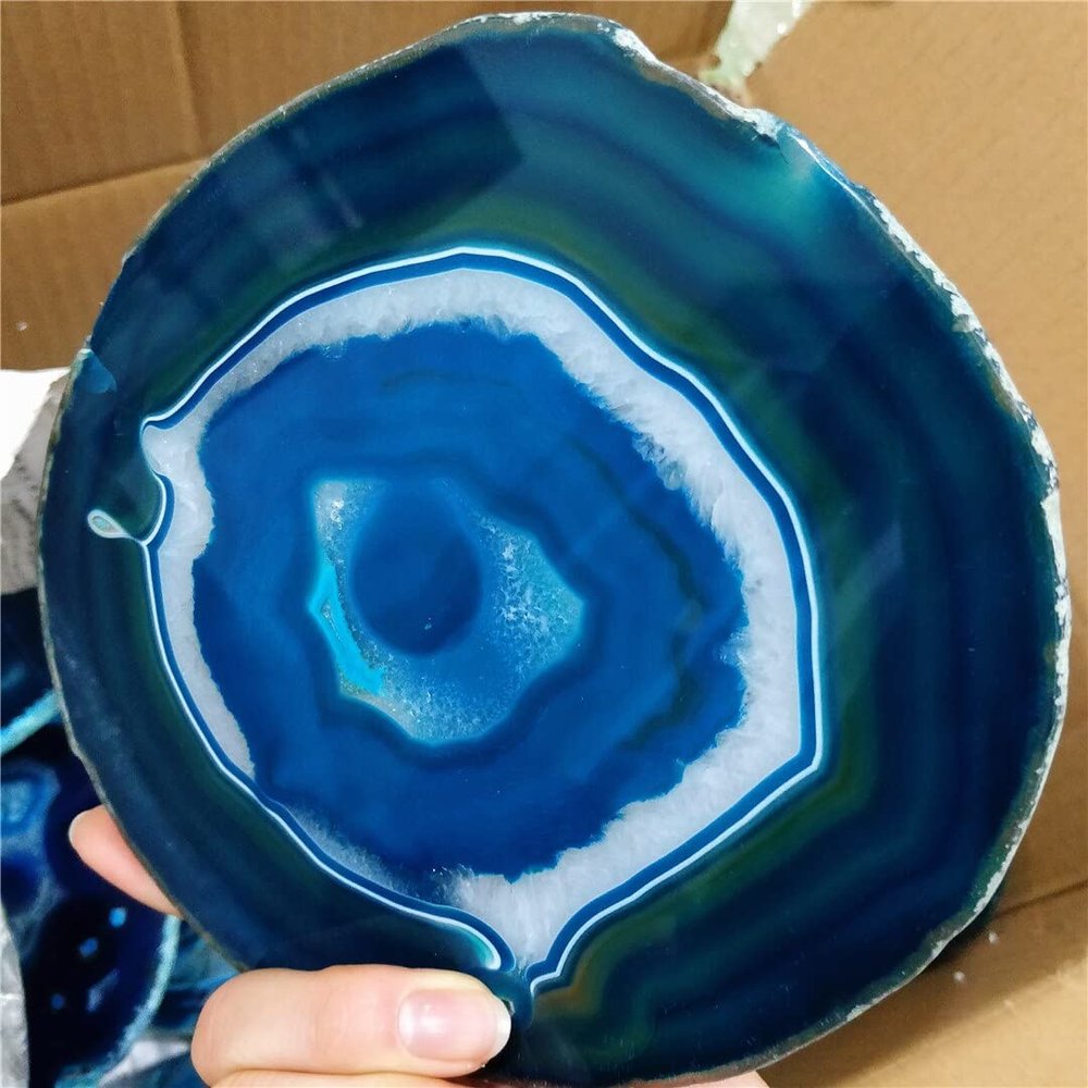 13-15CM Natural Agate Stone Slice Blue Agate Dessert Coaster for Decoration (Size : 220-240g)