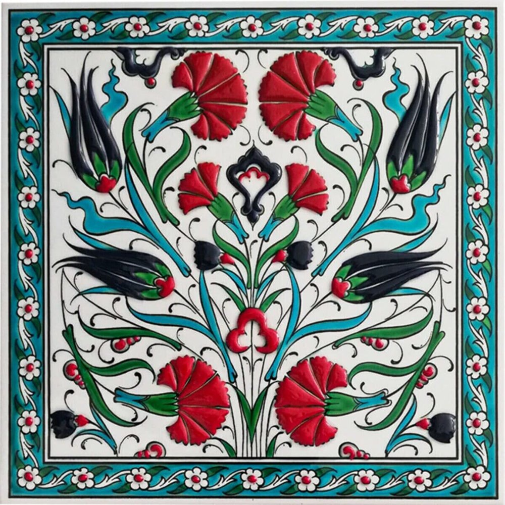8x8 Wall Decorative Tile, Floral Embossed Ceramic Wall decor, Ceramic Coaster, Tile Sign, Farmhouse Kitchen Decor, Mediterranean Tile