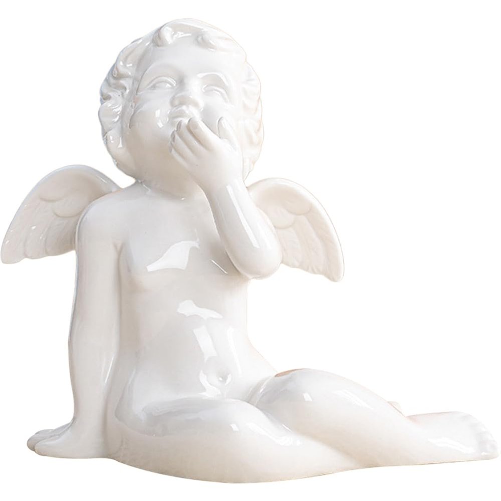 Gadpiparty Ceramic Angel Statue Cupid Figurine God of Love Angel Figurines Memorial Statue Desktop Home Decoration for Home Car Wedding Housewarming White