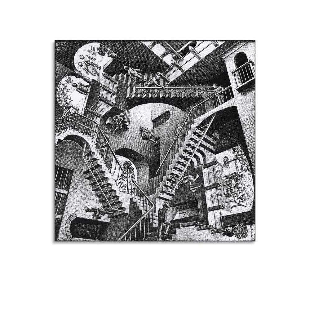 AAOTE Stairs - by M.C. Escher Painting Art Posters Poster Decorative Painting Canvas Wall Art Living Room Posters Bedroom Painting 20x20inch(50x50cm)