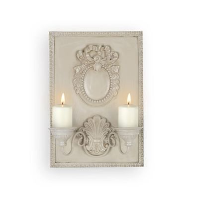 BOOMLATU Romantic Bow Wall Mounted Candle Sconces Wood Wall Art Wall Decoration,2 Arms Metal Candle Holders for Living Room Fireplace Yard Pathway,White