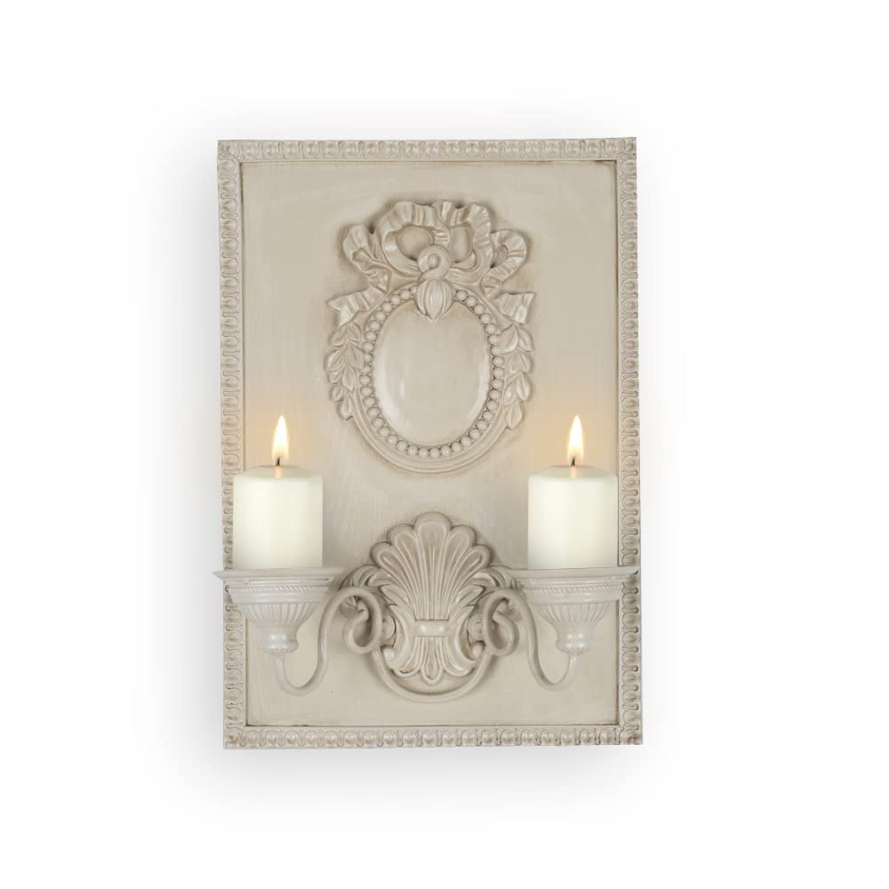 BOOMLATU Romantic Bow Wall Mounted Candle Sconces Wood Wall Art Wall Decoration,2 Arms Metal Candle Holders for Living Room Fireplace Yard Pathway,White