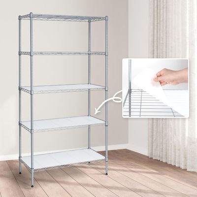CAPHAUS NSF Adjustable Shelves Metal Wire Shelving Unit w/Liners, Kitchen Storage Shelving, Metal Steel Storage Shelving, Garage Shelving Storage Organizer, Utility Shelf, 5-Tier No Wheels, Silver