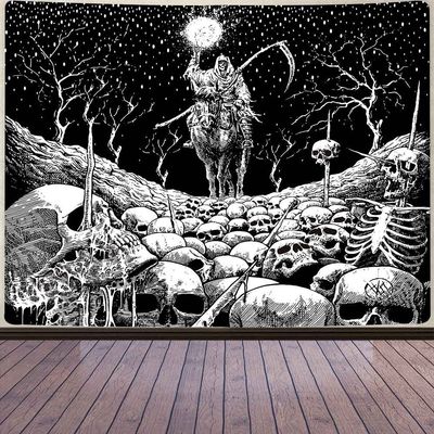 Aidatain Grim Reaper Skull Tapestry Skeleton Death Wall Hanging Tapestries for Men Bedroom Fantasy Cool Tapestry Flannel Fabric 80"x60"background Wall Art for Living Room Home Dorm Decor GTDWAT60