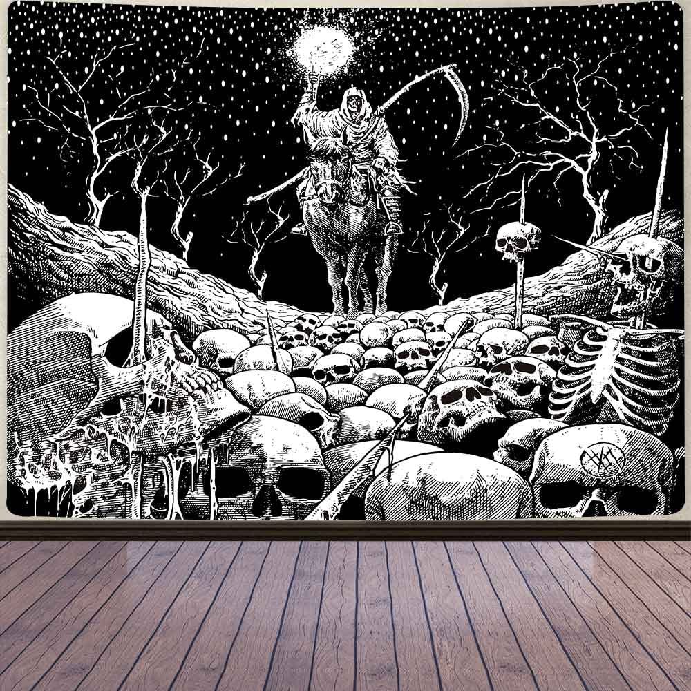 Aidatain Grim Reaper Skull Tapestry Skeleton Death Wall Hanging Tapestries for Men Bedroom Fantasy Cool Tapestry Flannel Fabric 80"x60"background Wall Art for Living Room Home Dorm Decor GTDWAT60