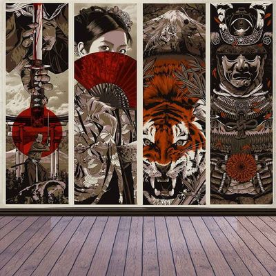 Aidatain Japanese Style Wall Tapestry - Samurai Maiko Tiger Mount Fuji Aesthetic - Flannel 80x60 - Bedroom, Living, Dining Room, College Dorm Wall Hanging GTFNAT0032