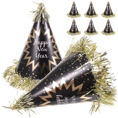GANAZONO 8pcs Year Party Paper Cone Hats Lightweight Comfortable for Year Celebrations Boys and Girls Adults Festive Designs Blessings Party Supplies