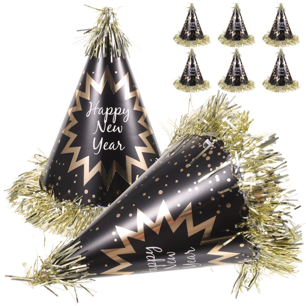 GANAZONO 8pcs Year Party Paper Cone Hats Lightweight Comfortable for Year Celebrations Boys and Girls Adults Festive Designs Blessings Party Supplies