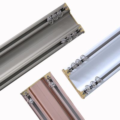 NOIRDA Aluminum Curtain Track Set Heavy-Duty Conjoined Double Curtain Track, Corner Mute Track, for Curtains and Tulle, Bay Windows, Room Divider, Easy Install(Color:Rose Gold,Size:5m/16.4ft)