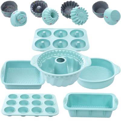 30pcs Nonstick Silicone Bakeware Set With Baking Pan, Cake Molds, Baking Sheet, Donut Pan, Muffin Pan,Cake Pan, And 24 Pack Silicone Cupcake Mold Baking Cups