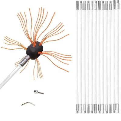 Chimney Sweep kit Chimney Sweep Kit 26 FT Length, Chimney Cleaning Tool Kits with 6/8/10/12 Nylon Flexible Rods, Chimney Brush Kit Driven by Drill for Sweeping Fireplace (Color : Orange, Size : 12 m