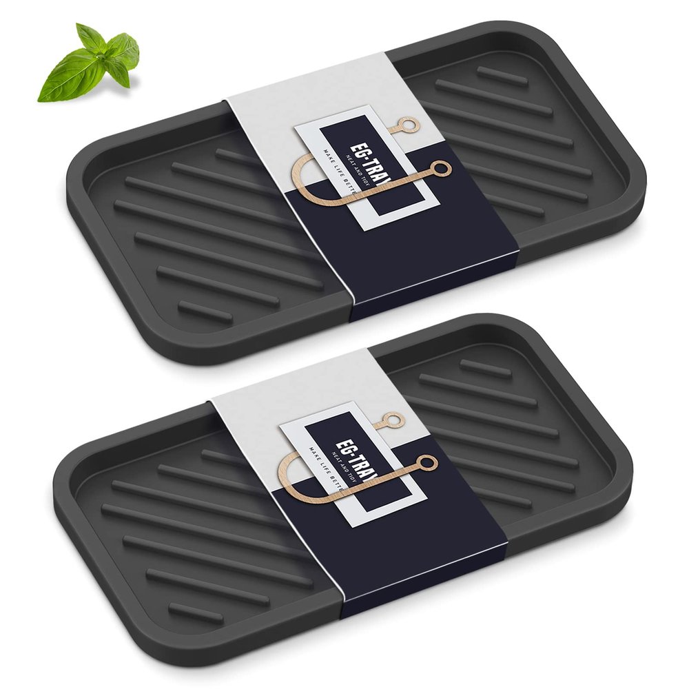EG-SIPRO Kitchen Sink Organizer Tray,Sponge Holder for Kitchen Sink Bathroom Counter Tray Sponge Caddy Silicone Soap Holder for Soap dispenser, Bottle, Dishwashing Accessories(2-pack)
