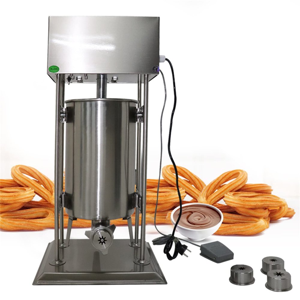 15L Electric Churro Maker Machine, Stainless Steel Commercial Latin Fruit Donut Machine Manual/Electric Restaurant for Hotels Cafeterias Bakery