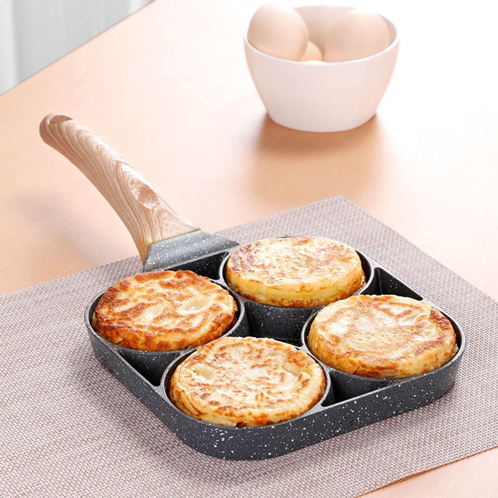 4 Hole Omelette Pan - Multifunctional Egg Burger Pan, Nonstick Small Flat Bottom Household Frying Pan, Fried Egg Artifact, Suitable For Induction Cooker Gas Cooker