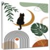 LB Mid Century Minimalist Canvas Wall Art, Black Cat with Abstract Moon and Green Leaves Canvas Art Wall Decor, Modern Abstract Decor for Living Room Bedroom Bathroom Ready to Hanging 12x16 Inches view 1