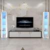 Pvillez 67" LED Display Cabinet with 4 Glass Shelves & 1 Door, Modern Curio Cabinet Collection Display Case Storage Cabinet, High Gloss Floor Standing Bookshelf for Living Room Bedroom Office (White) view 3