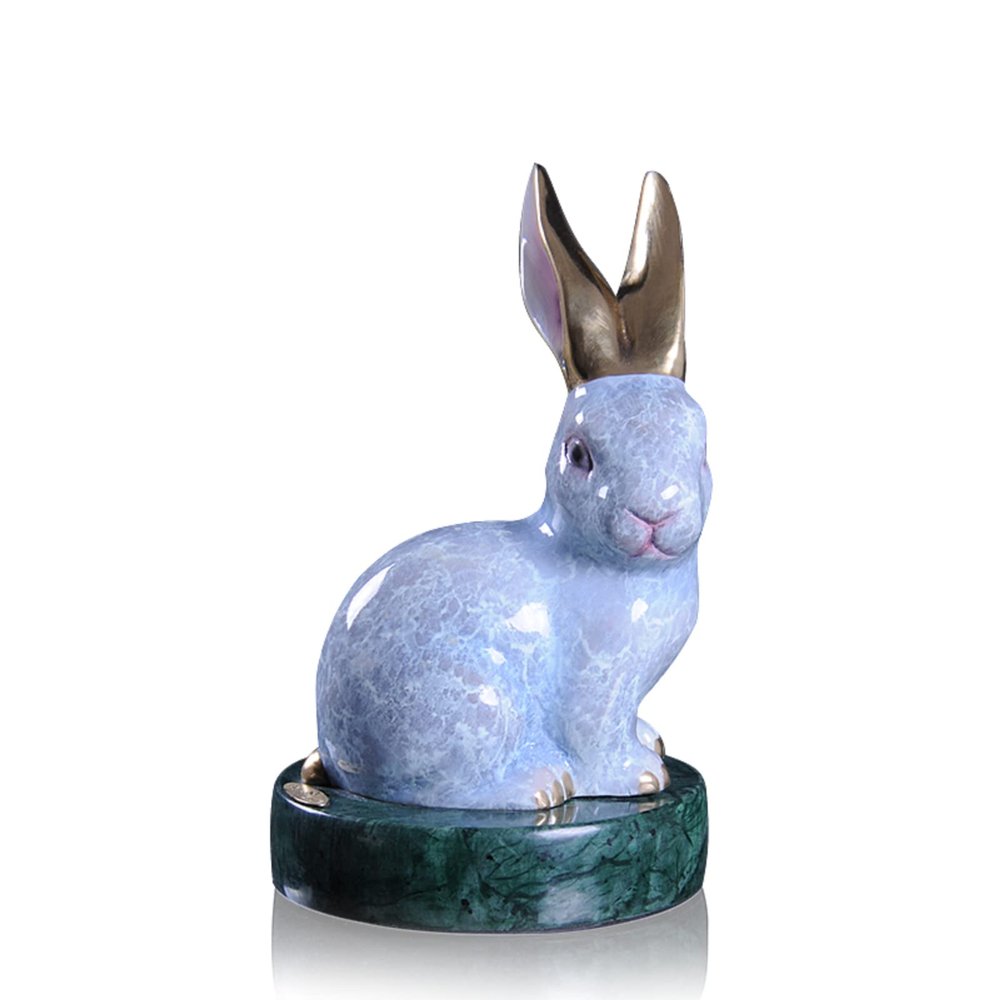 Brass Simulation White Rabbit Sculpture,Metal Copper Animal Zodiac Statue Model Crafts Desktop Ornament Bar Home Living Room Bookshelf Wine Cabinet Decor Accessories