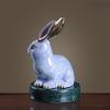 Brass Simulation White Rabbit Sculpture,Metal Copper Animal Zodiac Statue Model Crafts Desktop Ornament Bar Home Living Room Bookshelf Wine Cabinet Decor Accessories view 3