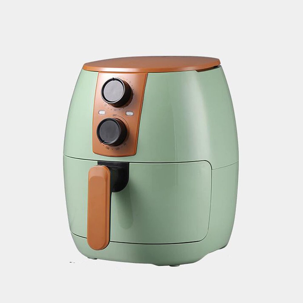 4.5L Large Air Fryer Oilless Cooker Double Knob Operation Adjustable Temperature and Timing Has Automatic Power-Off Protection and Pull-Out Split Fried Liner
