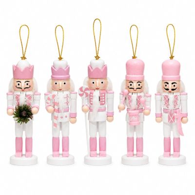 LUOZZY 5pcs Christmas Nutcracker Ornaments 13CM Xmas Wood Nutcracker Soldier Christmas Party Desktop Decor, Pink