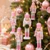 LUOZZY 5pcs Christmas Nutcracker Ornaments 13CM Xmas Wood Nutcracker Soldier Christmas Party Desktop Decor, Pink view 3