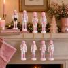 LUOZZY 5pcs Christmas Nutcracker Ornaments 13CM Xmas Wood Nutcracker Soldier Christmas Party Desktop Decor, Pink view 4