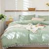 3 Pieces Sage Green Pom Pom Cotton Duvet Cover Set Boho Bedding UO Comforter Cover with 2 Pillowcases, No Filler Included (Sage Green, Queen Size 90" x 90" Inches) view 1