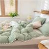 3 Pieces Sage Green Pom Pom Cotton Duvet Cover Set Boho Bedding UO Comforter Cover with 2 Pillowcases, No Filler Included (Sage Green, Queen Size 90" x 90" Inches) view 2