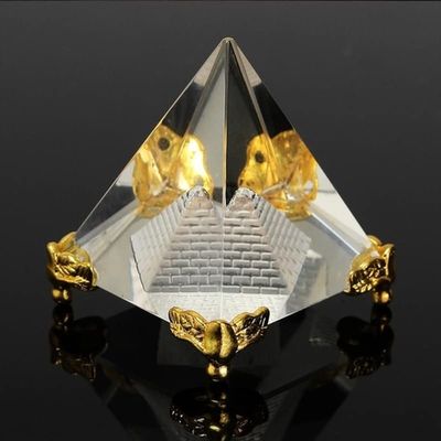 HXSCOO Energy Healing Small Feng Shui Egypt Egyptian Crystal Clear Pyramid Reiki Healing Prism Amulet Ornaments Desk Decor Gift (Color : Golden)