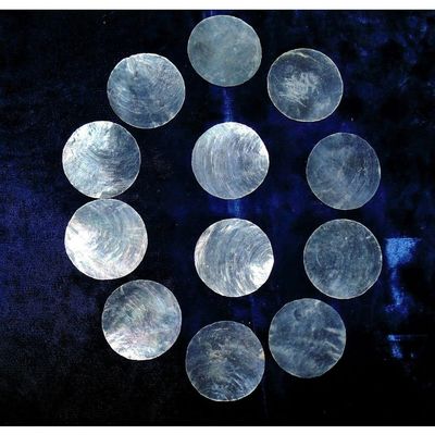 Twelve (12) 2" Round Cut White Capiz Sea Shells, Craft